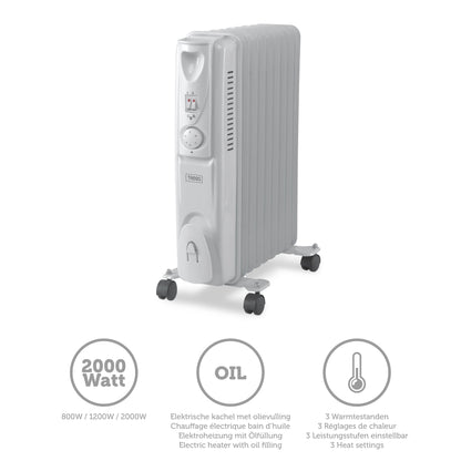 Trebs 99403 - Elektrische kachel - Mobiele oliegevulde radiator met wielen - Wit