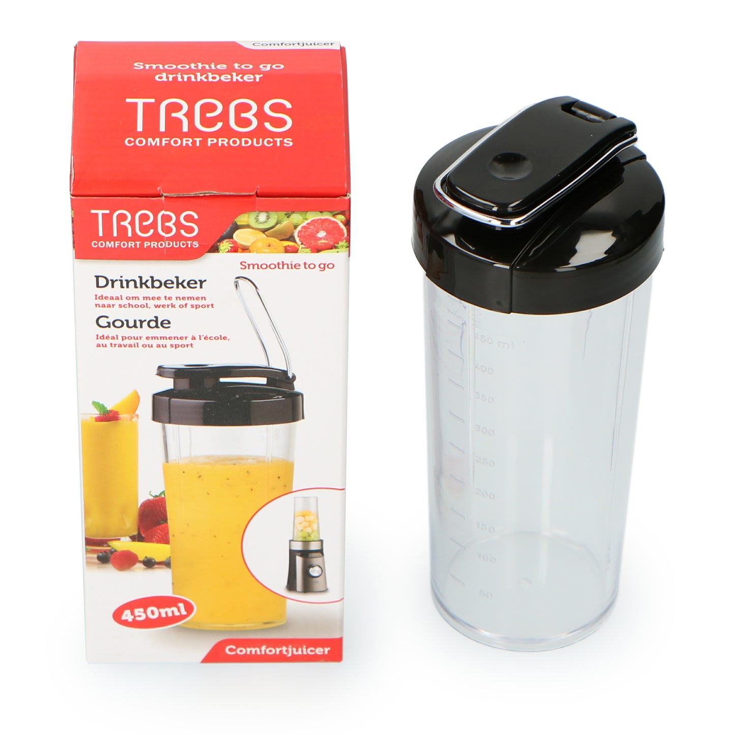 Trebs 99242 - Smoothie-to-go pro drinking cup Comfortjuicer 450 ml for school, work or the gym - Black