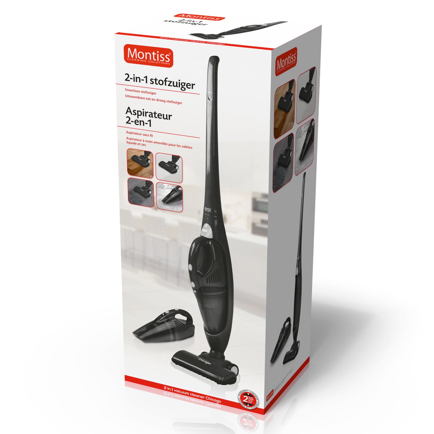 Montiss CVC635 Chicago - Cordless, rechargeable 2-in-1 Vacuum Cleaner with wet and dry functions - Black