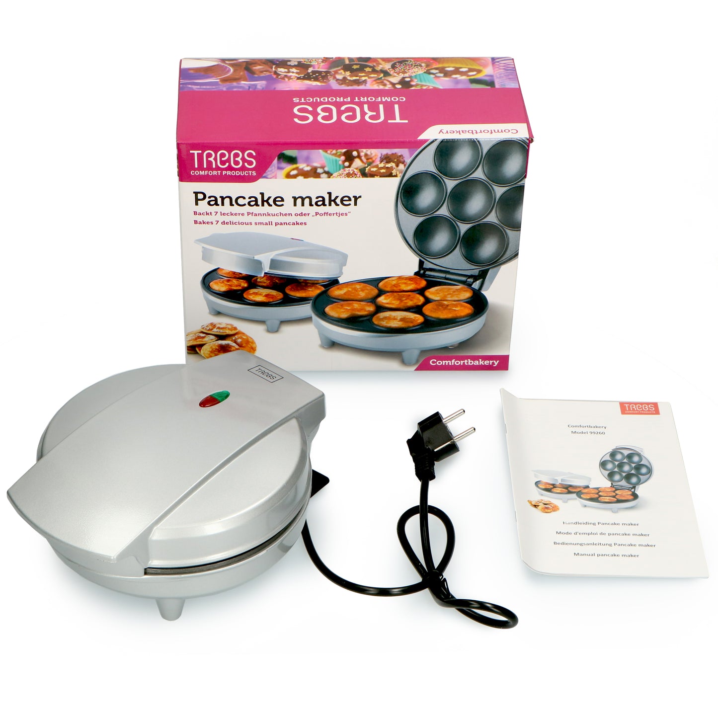 Trebs 99260 - Mini Pancake Maker / Comfortbakery with indicator light and non-stick coating