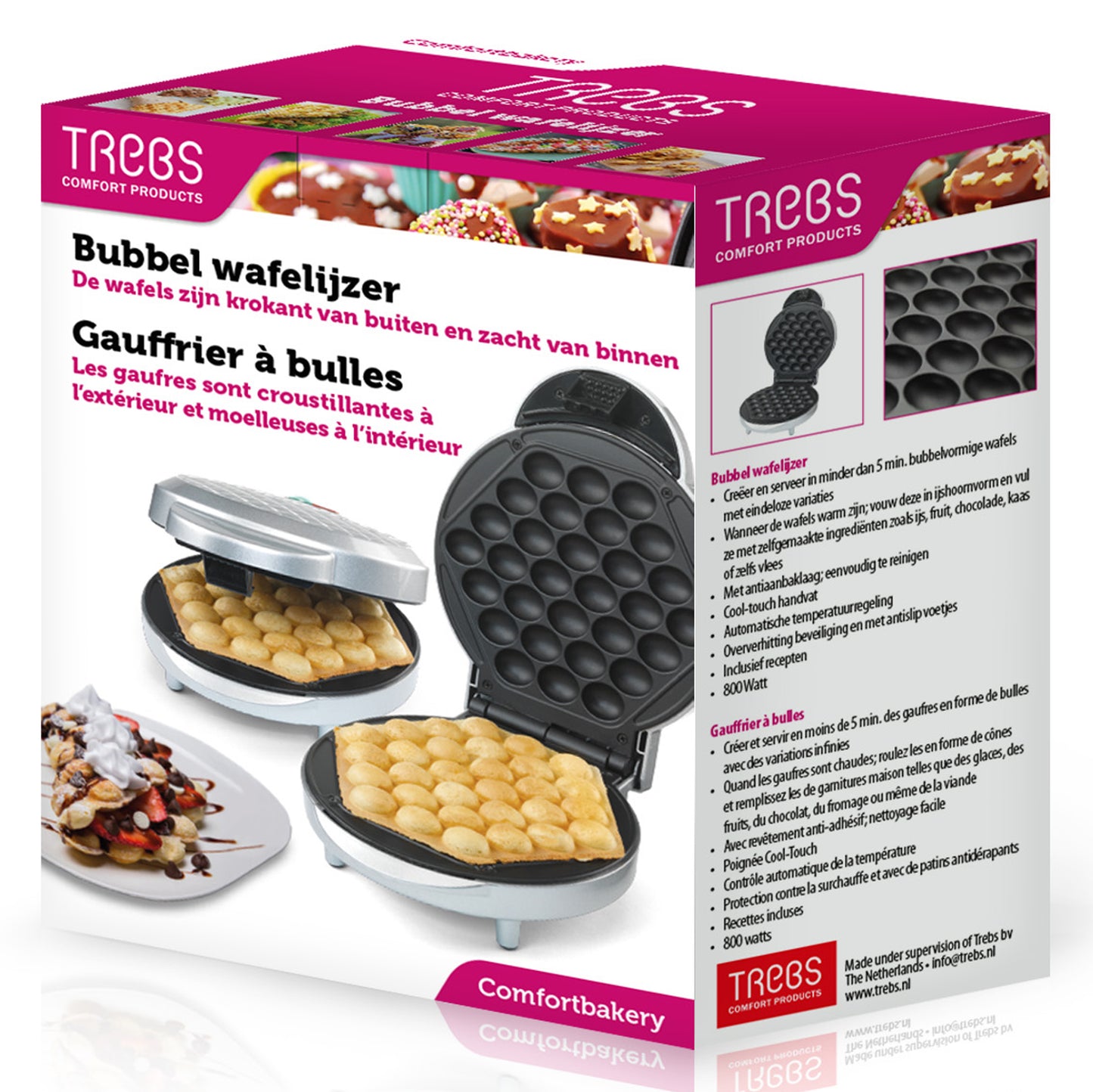Trebs 99361 - Bubble waffle maker Comfortbakery with indicator light and non-stick coating