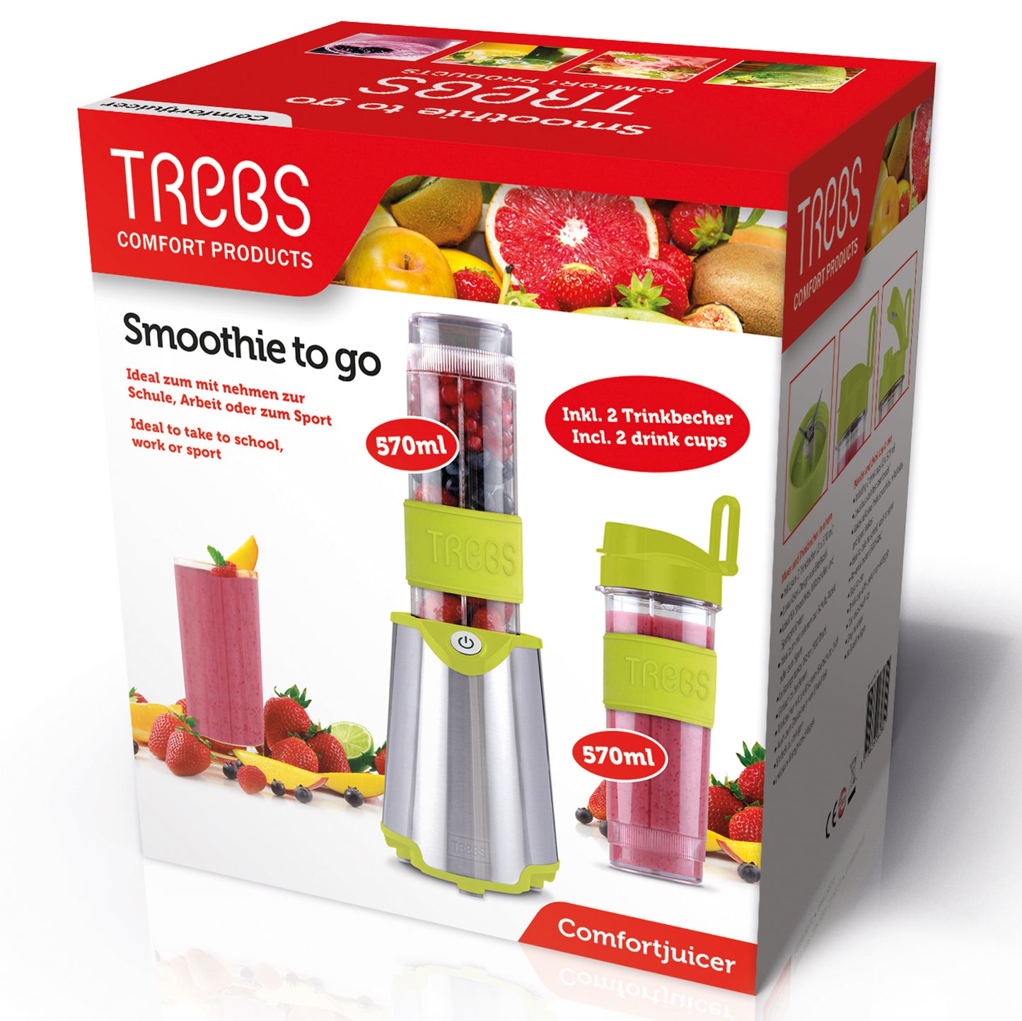 Trebs 99331 - Smoothie-to-go - Stainless steel - Comfortjuicer for smoothies, juices and sports drinks